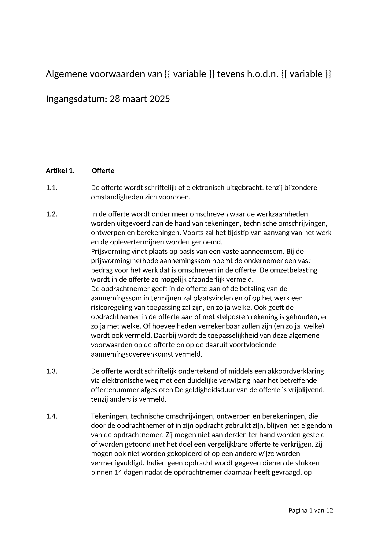 Voorbeeld Algemene voorwaarden bouw