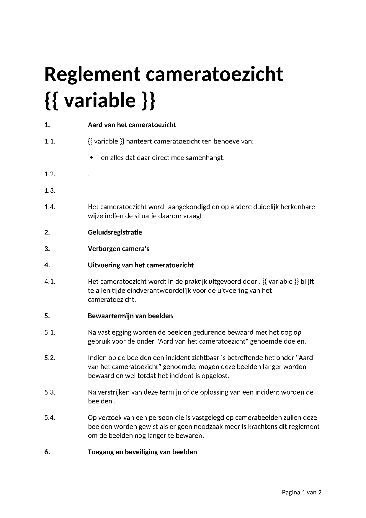 Voorbeeld Reglement cameratoezicht
