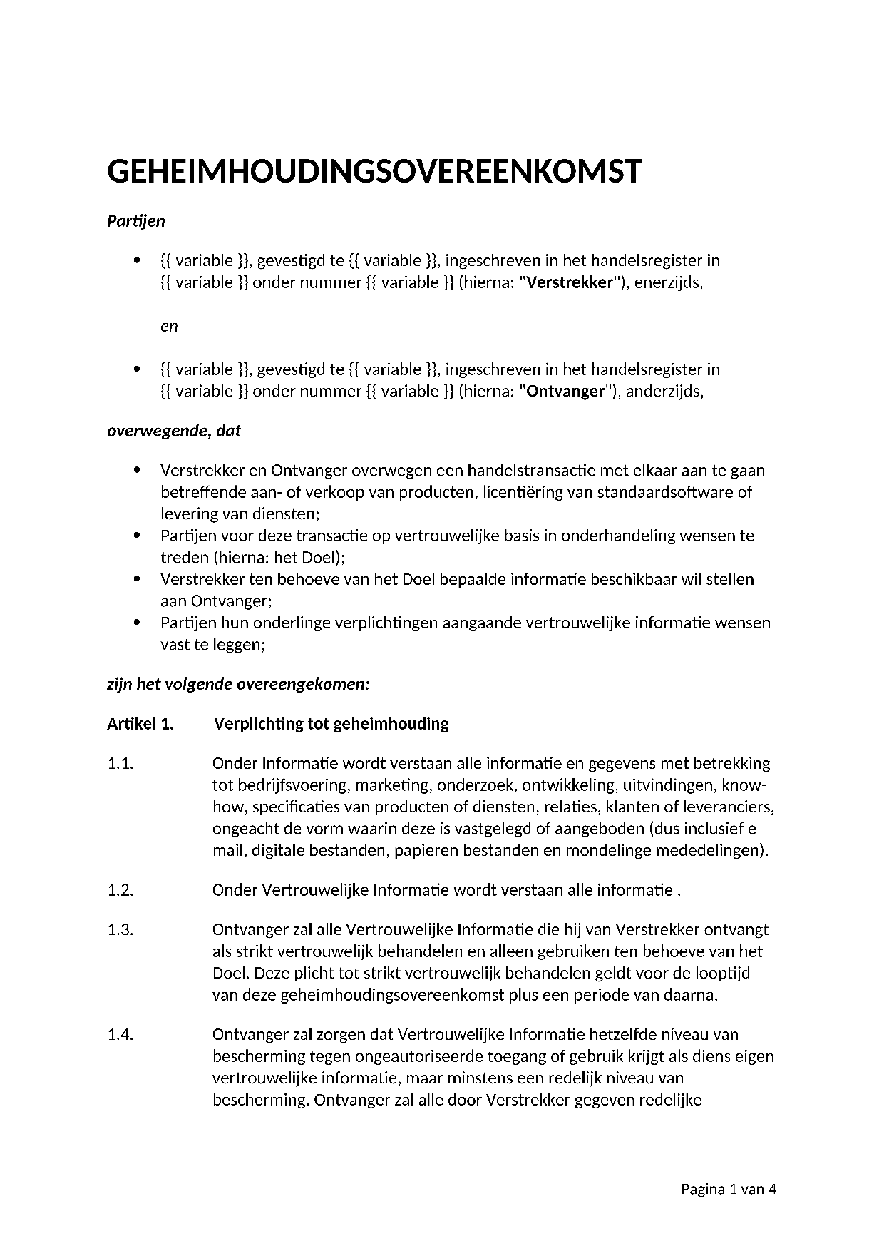 Voorbeeld Geheimhoudingsovereenkomst (NDA)