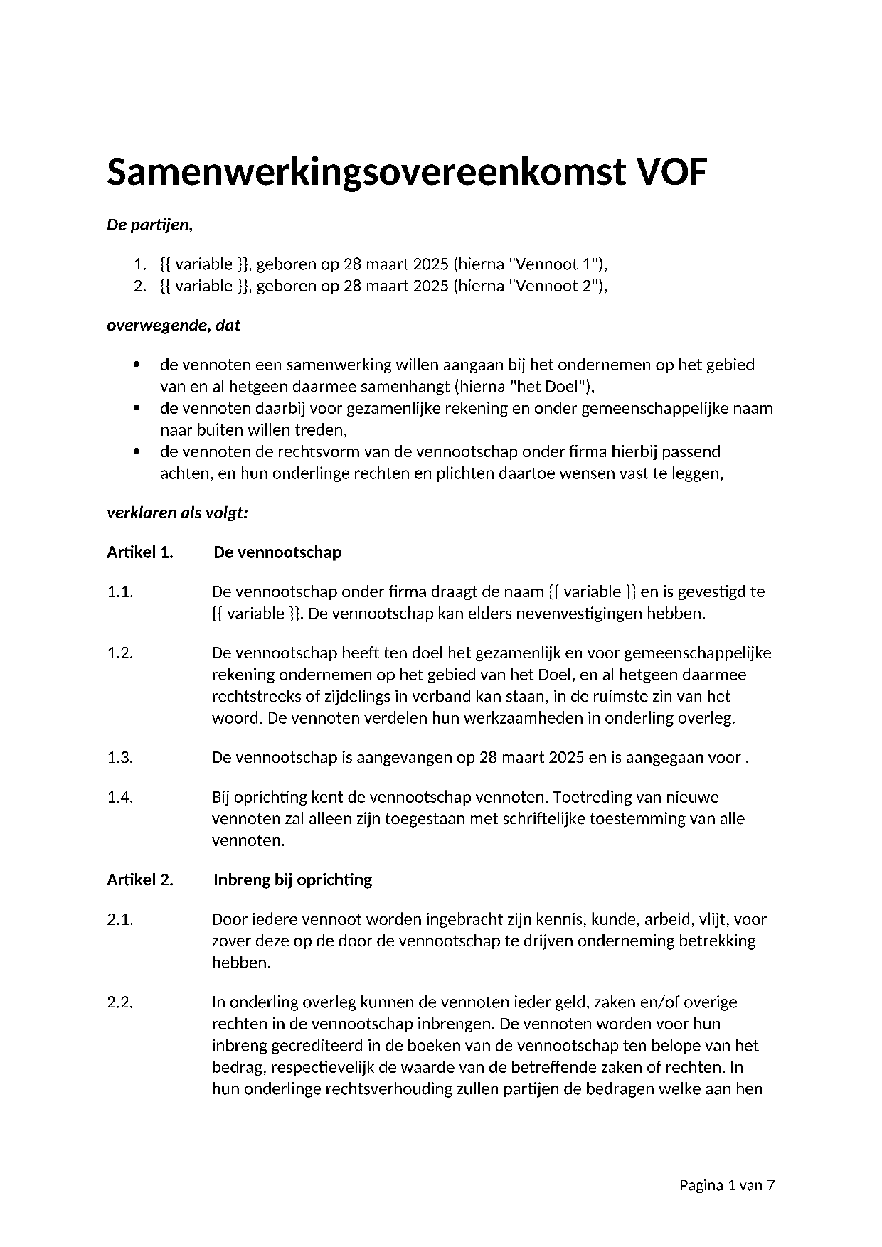 Voorbeeld Samenwerkingsovereenkomst