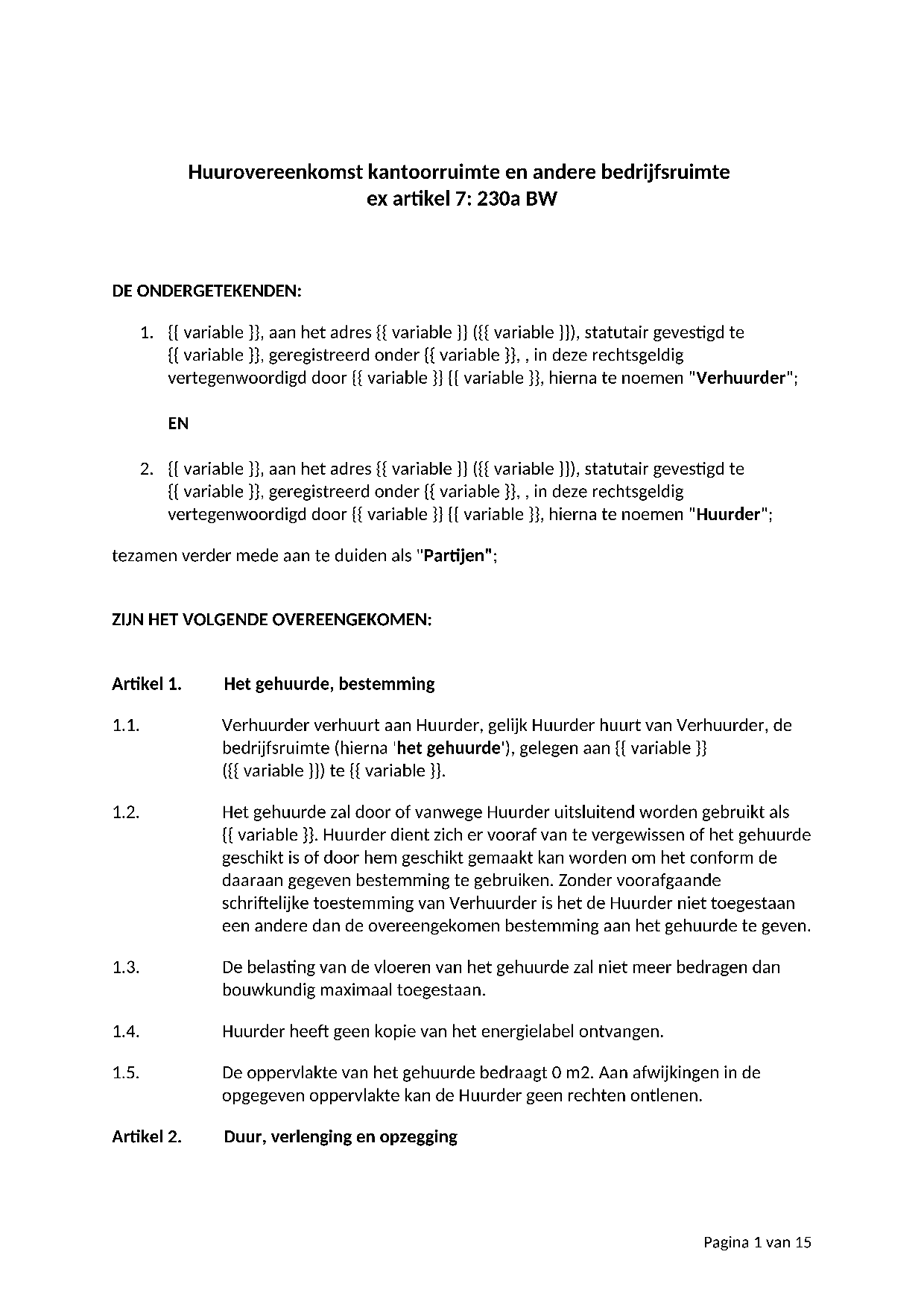 Voorbeeld Huurovereenkomst kantoorruimte