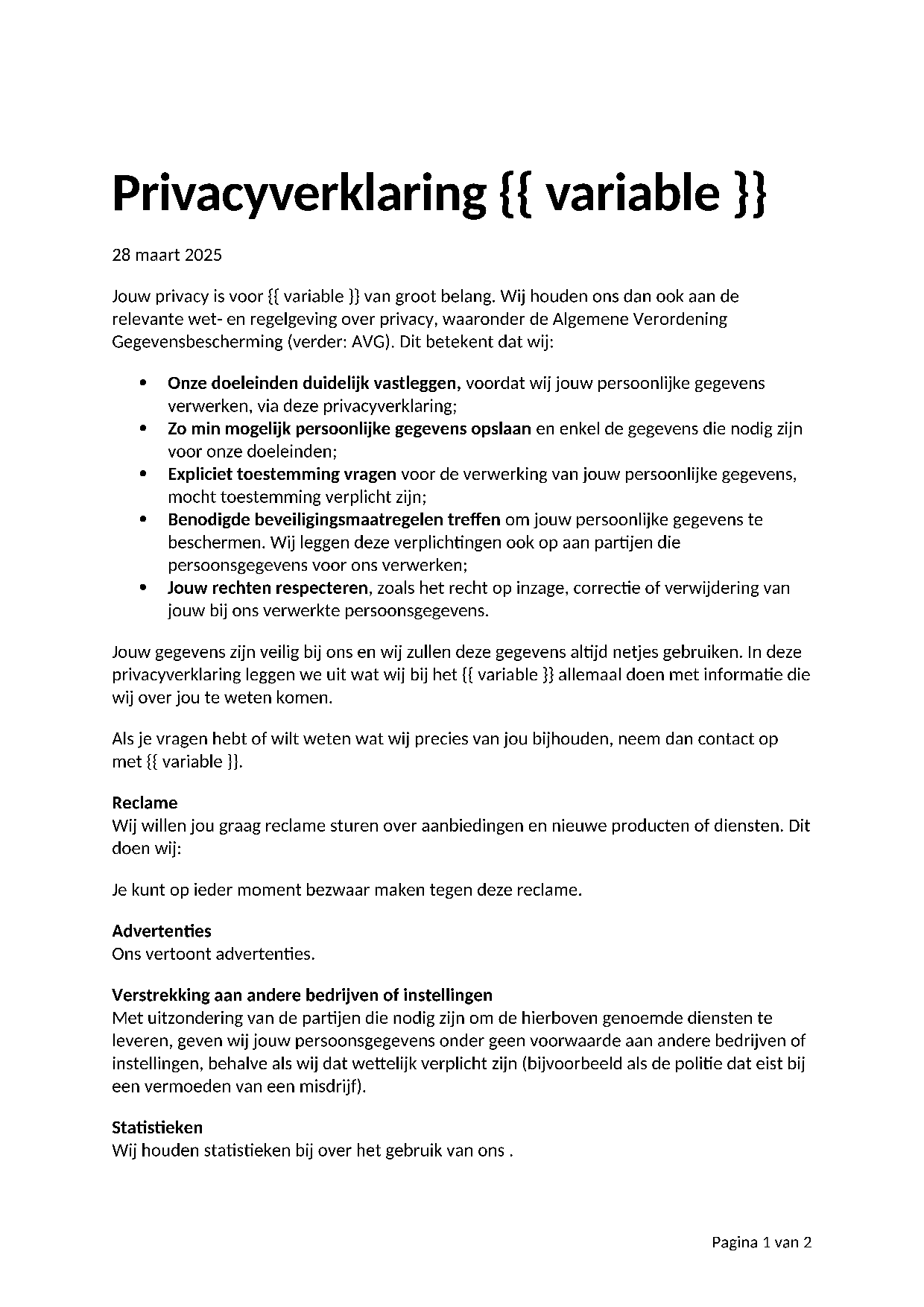 Voorbeeld Privacyverklaring (EN)